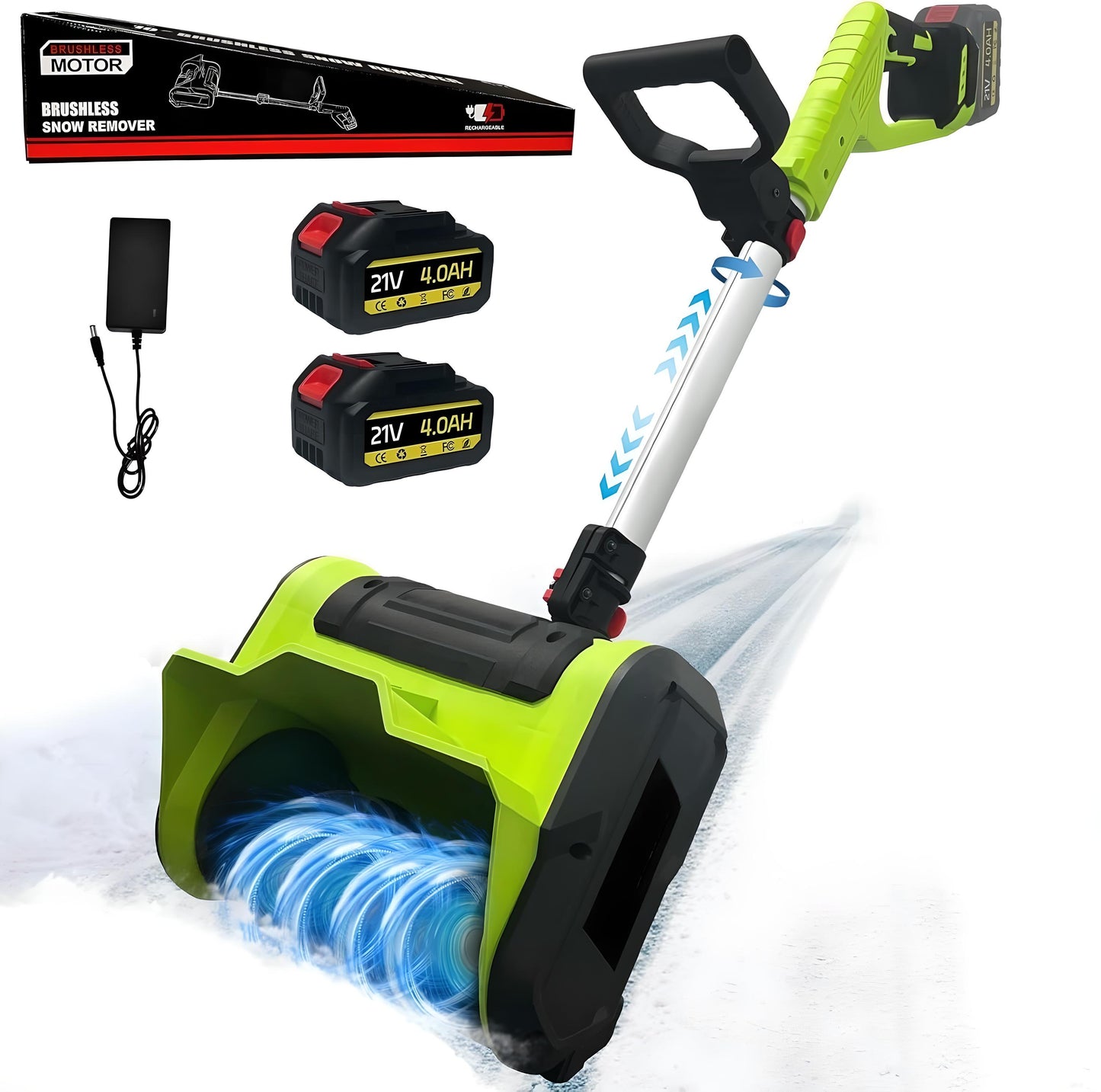 Snow shovel with telescopic handle and adjustable angles for user comfort.