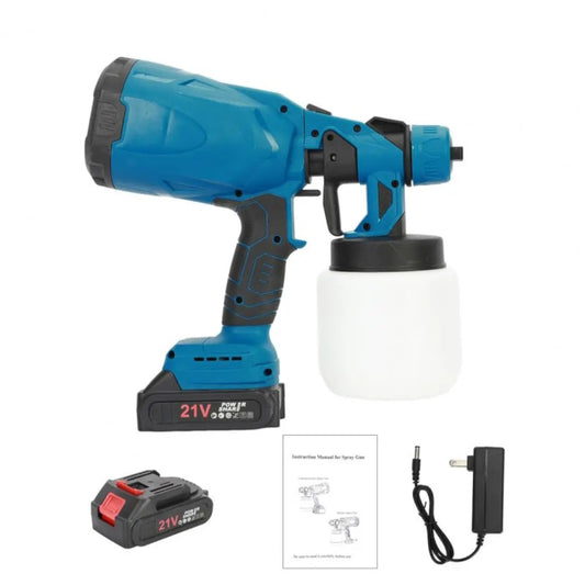 Electric paint sprayer gun with two 21V batteries, charger and user manual