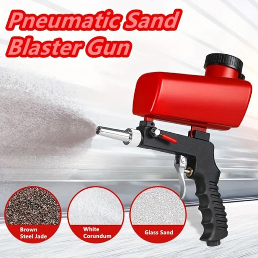 Close-up of a high-pressure sandblasting gun showing the 90 PSI pressure gauge