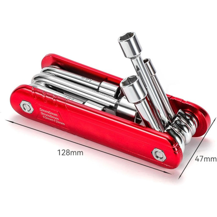 Close-up of a 6-in-1 folding socket wrench made of durable heat-treated steel