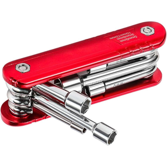 Durable 6-in-1 folding socket wrench in open position showing steel sockets