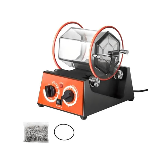 Compact benchtop jewelry polisher dimensions for 3kg and 5kg rotary tumblers.