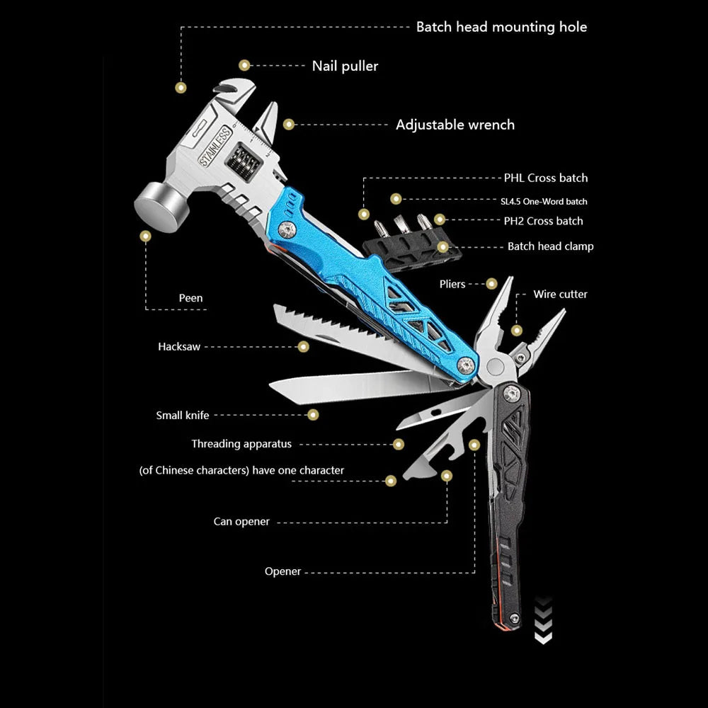 Durable black nylon carrying pouch for 18-in-1 multi-tool wrench hammer