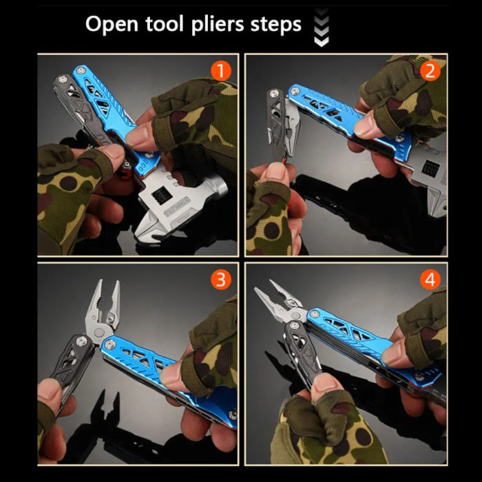 18-in-1 multi-tool wrench hammer with magnesium rod, whistle, and carry pouch