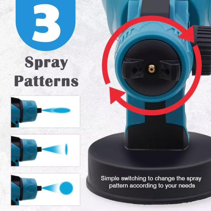 Close-up of a paint sprayer nozzle showing vertical, horizontal and round patterns