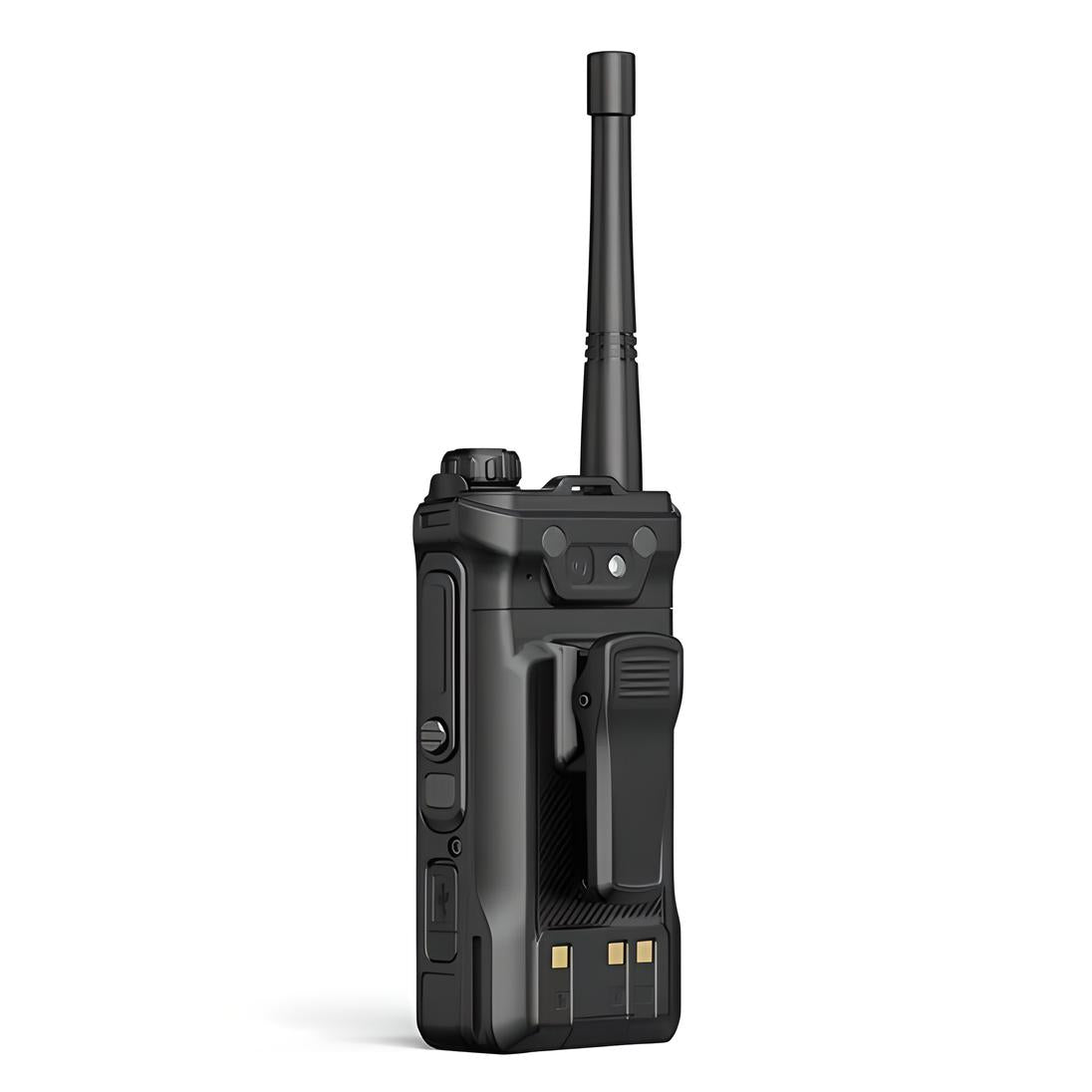 4G LTE walkie talkie illustrating unlimited range communication via cloud network.