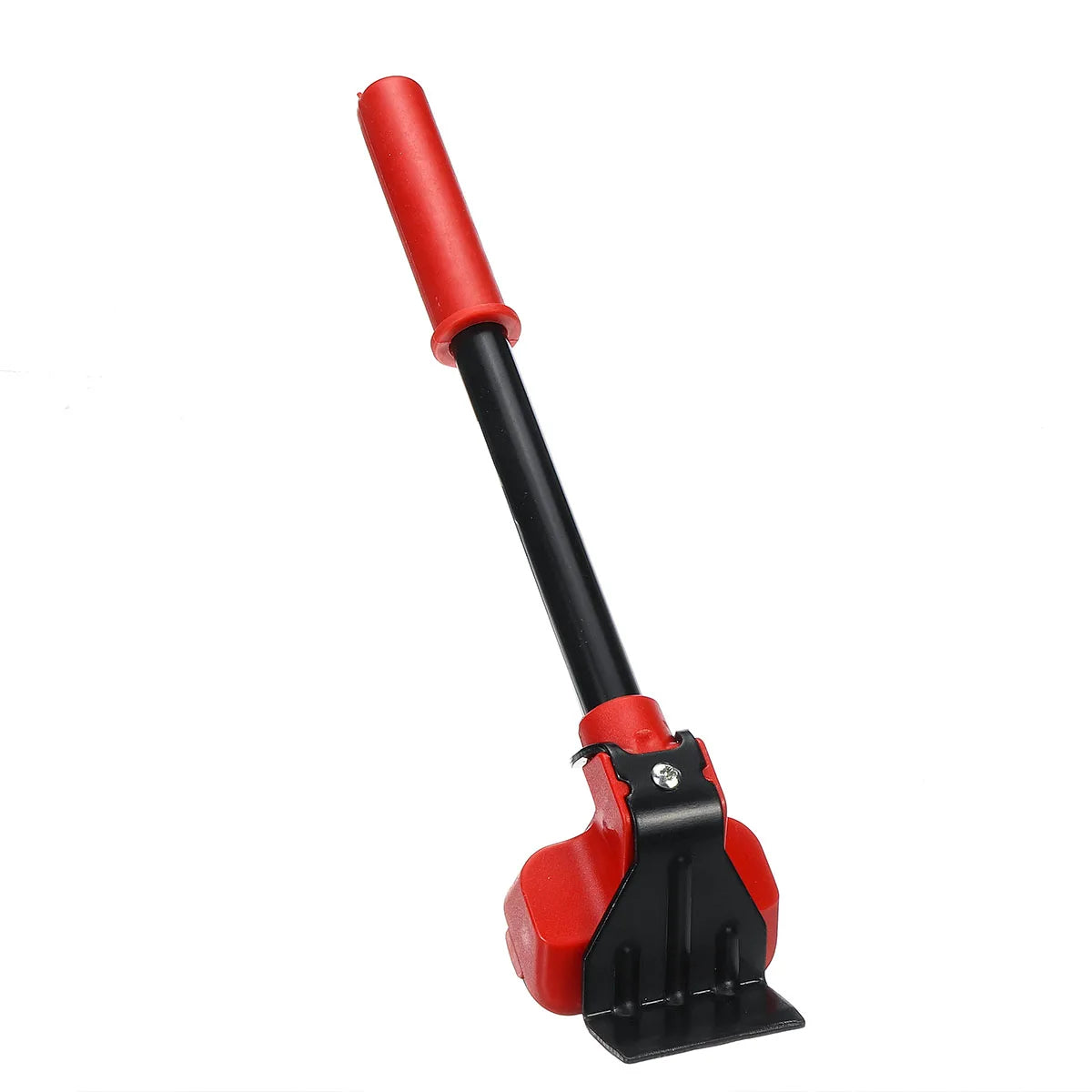Four red 360-degree rollers positioned under the corners of a heavy wood cabinet.
