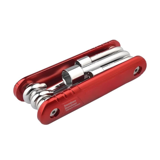 Compact 6-in-1 folding socket wrench with 5-12mm metric sizes for EDC use
