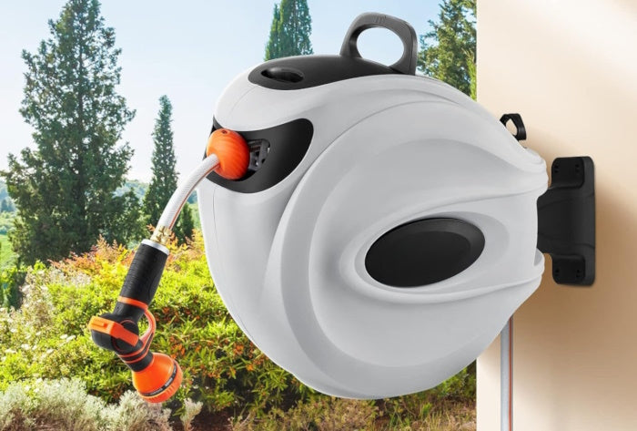 Automatic Rewind Hose Reel, Retractable Wall Mounted Garden Hose