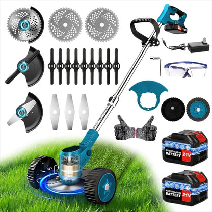 Blue 21V Brushless Lawn Mower & 3-in-1 Weed Trimmer Kit