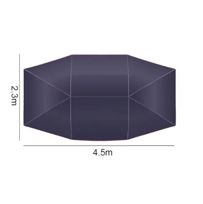 Technical drawing showing the 4.5m length and 2.3m width of the car umbrella