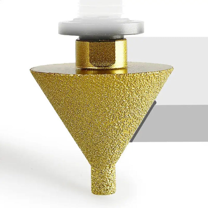 3-step guide: enlarging, beveling, and polishing holes with a diamond bit.