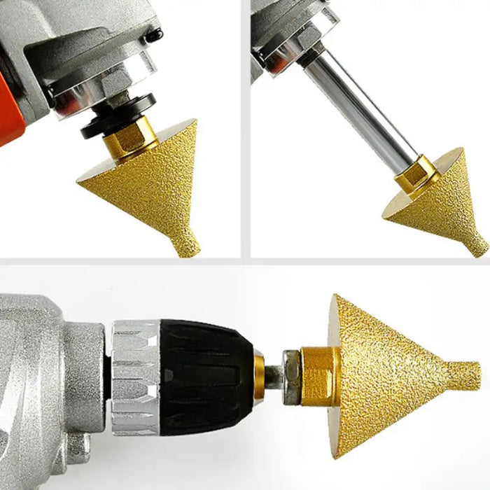 Diamond bevel bit for porcelain tile, granite, marble, quartz, and ceramic stone.