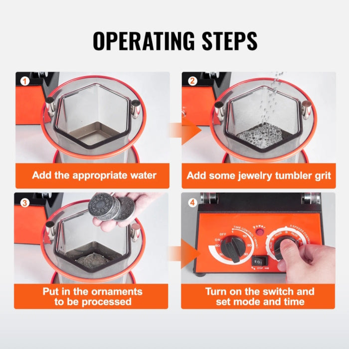 tep-by-step operating instructions for using a rotary jewelry tumbler machine