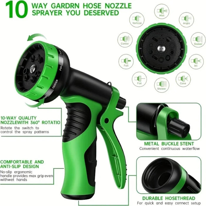 10-way spray nozzle with 360 rotation, ergonomic handle and metal buckle stent Taskrafter