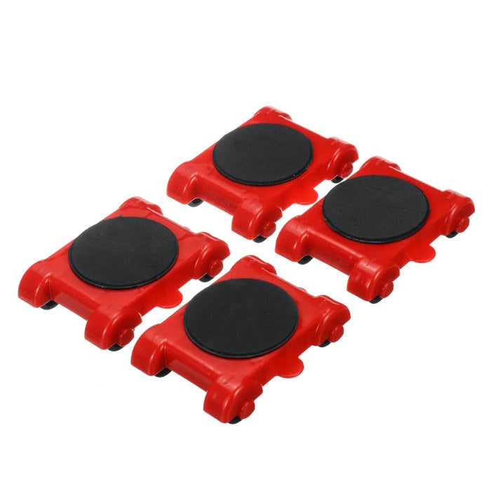 Close-up of the durable red roller and non-slip pad for heavy furniture moving.