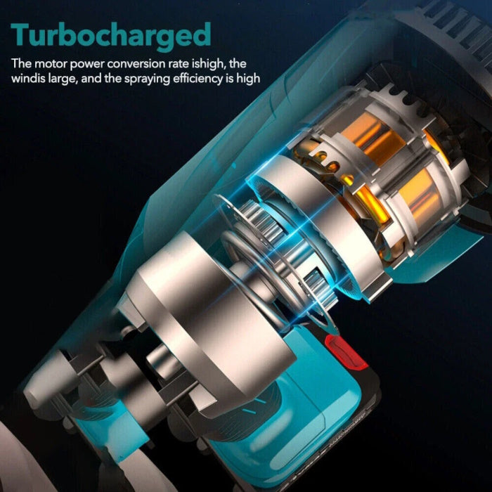 Internal view of a turbocharged electric motor for high spraying efficiency