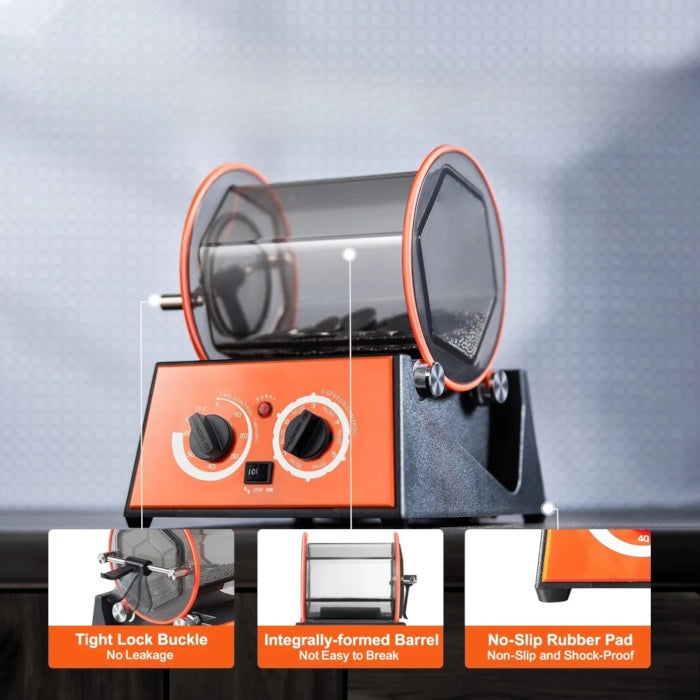 Full jewelry polishing kit including rotary tumbler, barrel, and accessories.