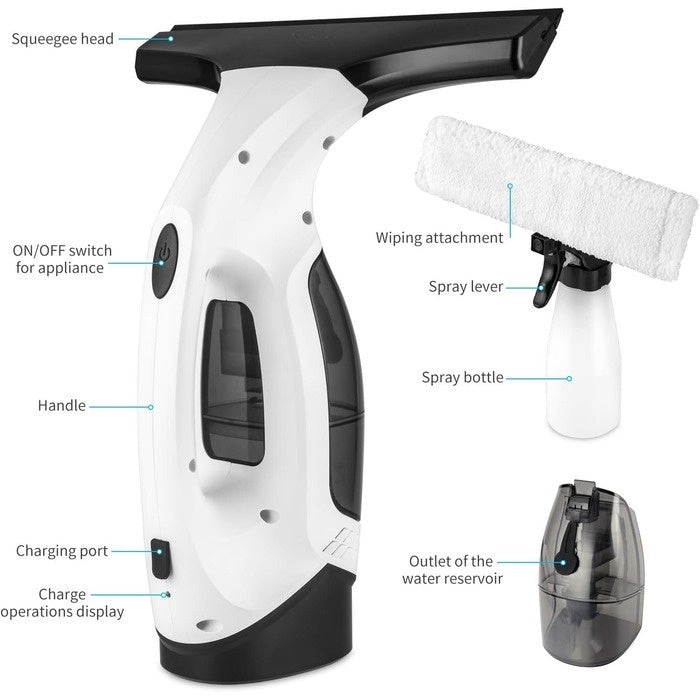 Icons showing suction power, 30-min battery, lightweight design, and versatility