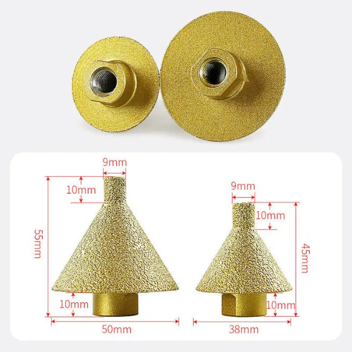 M10 diamond chamfer bit for angle grinders with vacuum brazed coating and wax core.