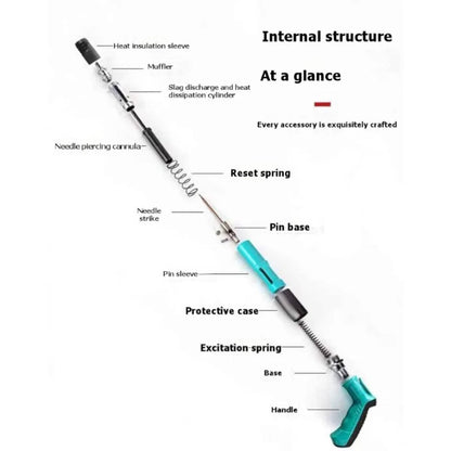 Exploded view diagram of a manual steel nail gun showing all internal parts.
