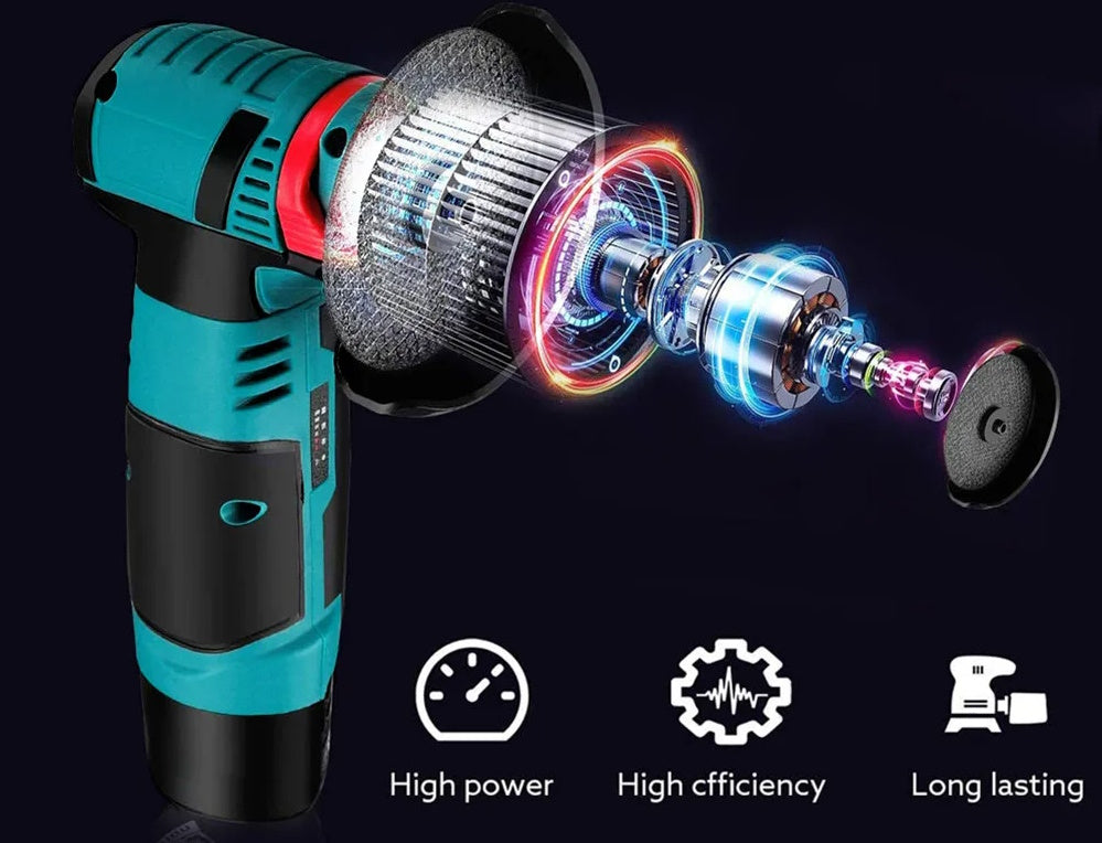 3D x-ray view of the 12V brushless motor inside the mini angle grinder tool.