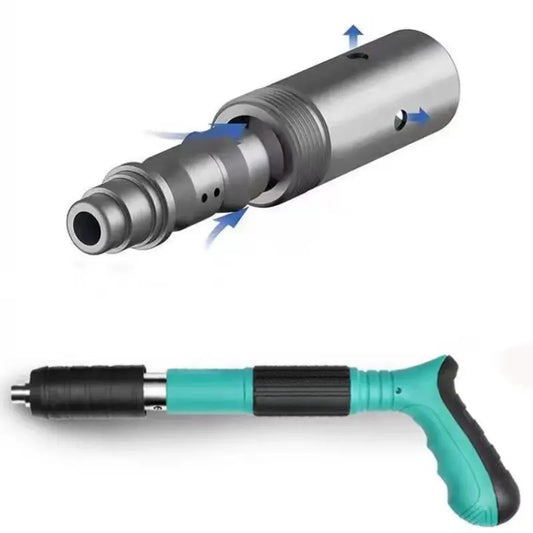 Manual nail gun and its internal mechanism showing automatic slag removal.