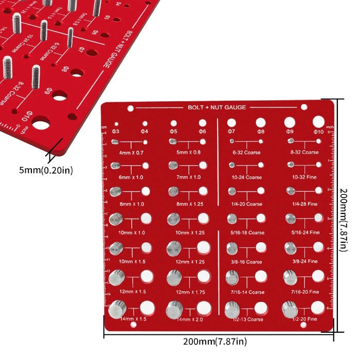 Red thread checker dimensions showing 7.87-inch length and 0.20-inch thickness.
