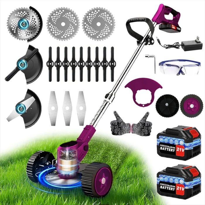 Purple 21V Brushless Lawn Mower & 3-in-1 Weed Trimmer Kit