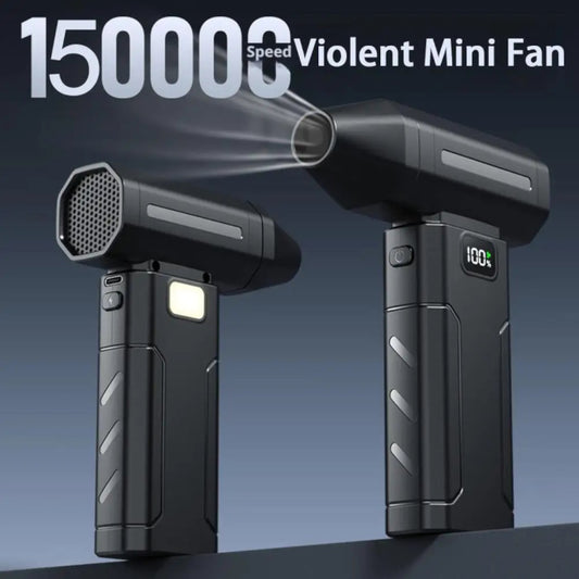 Turbo Jet Fan XL 150,000 RPM violent mini fan with digital battery display and built-in LED light