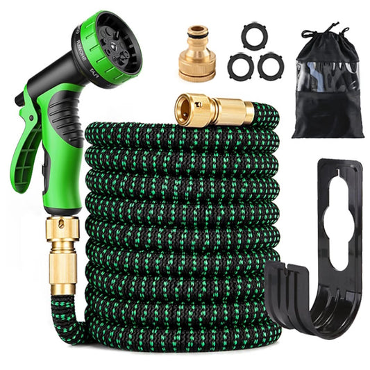 Expandable Hose Set: 10-Function Nozzle, Brass Fittings, Hook and Storage Bag
