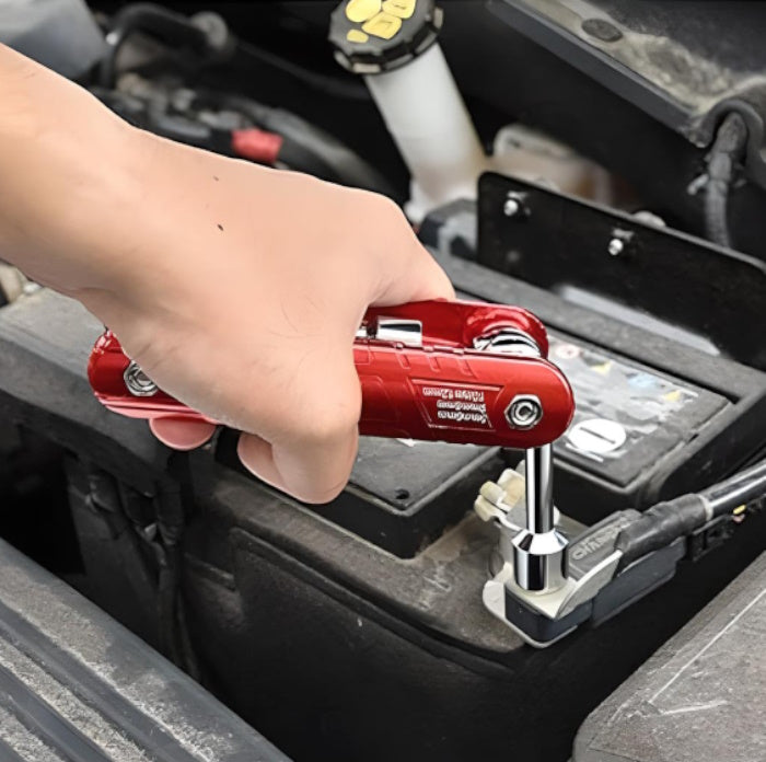 Side view of a folded 6-in-1 socket wrench showing its slim and portable design