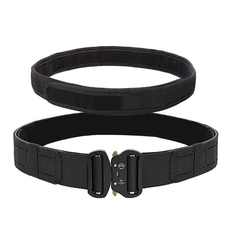 2 inch tactical belt: heavy-duty metal buckle with quick-release mechanism.