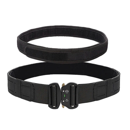 2 inch tactical belt: heavy-duty metal buckle with quick-release mechanism.