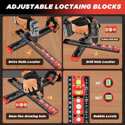 Using the 2-in-1 positioning ruler to align and drill door hinge holes.