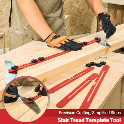 Measuring a stair riser height with a stainless steel template tool