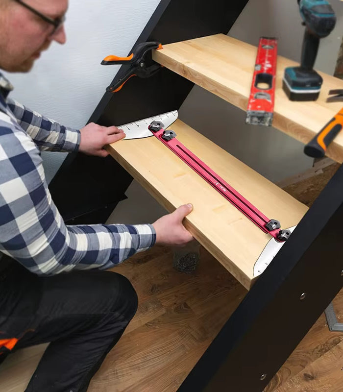 Measuring a stair riser using a stainless steel template tool