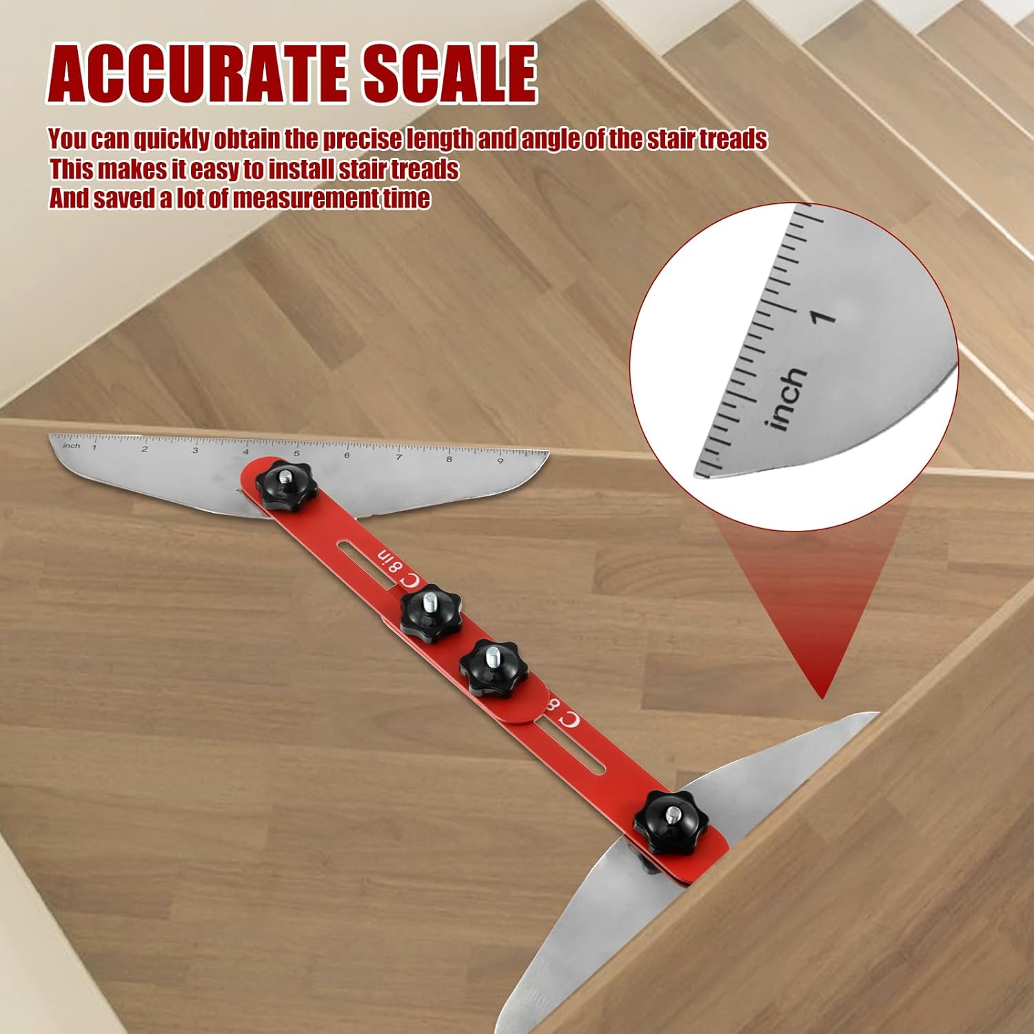 Measuring a wall angle with a stainless steel stair tread template tool