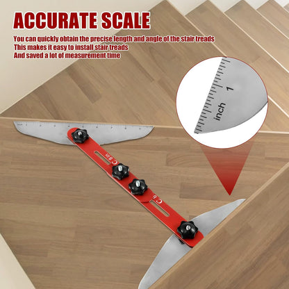 Measuring a wall angle with a stainless steel stair tread template tool