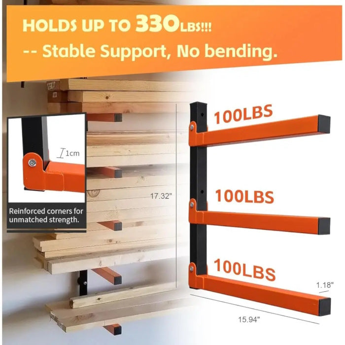 Storage rack for lumber: space-saving foldable design for tight garage walls.