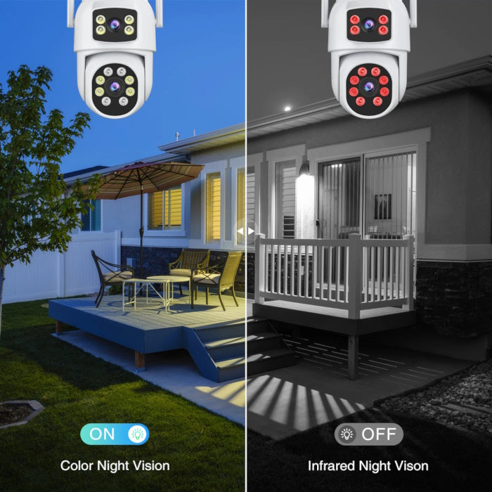 Taskrafter 10MP dual lens camera mounted high on a tree for outdoor surveillance